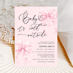 Cold Outside Elegante Pink Bows Girl Baby Dusche Einladung