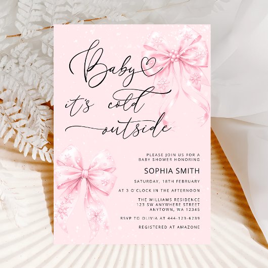 Cold Outside Elegante Pink Bows Girl Baby Dusche Einladung