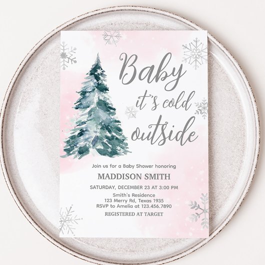 Cold Outside Pink Winter Baby Dusche Einladung