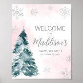 Cold Outside Pink Winter Baby Dusche Empfang Poster (Vorne)