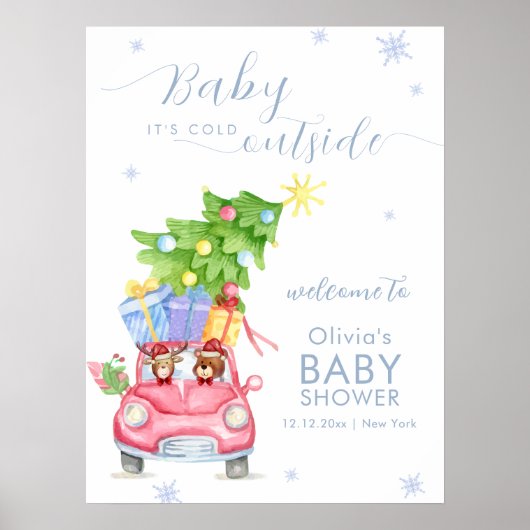 Cold Outside Reindeer Bear Baby Shower Welcome Poster (Vorne)