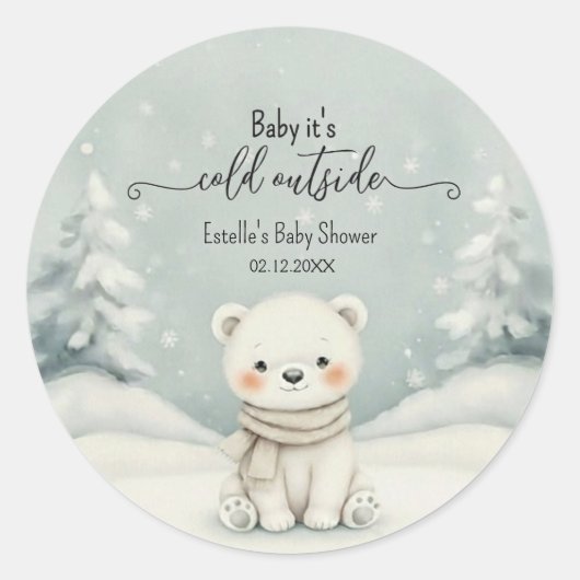Cold Outside Winter Gender Neutral Baby Shower Runder Aufkleber (Vorderseite)
