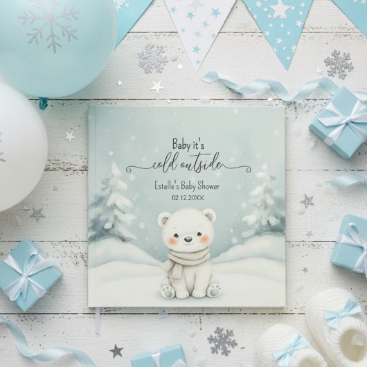 Cold Outside Winter Polar Bear Baby Shower  Gästebuch