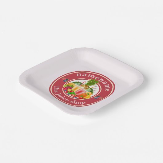 Cold Pressed Juice Smoothies Obstshop Logo Pappteller (Gewinkelt)