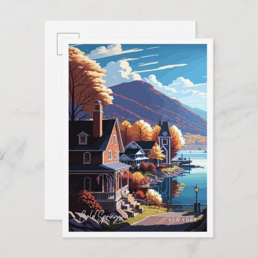 Cold Springs New York Vintage Illustration Postkarte (Vorne/Hinten)
