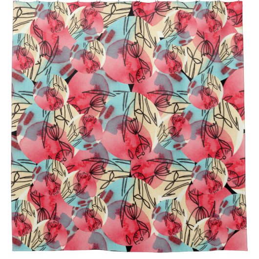 Cold Warm Watercolor Floral Geometric Duschvorhang (Vorderseite)