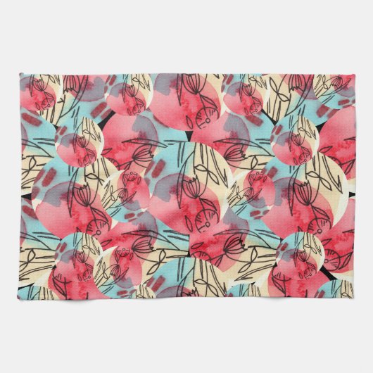 Cold Warm Watercolor Floral Geometric Geschirrtuch (Horizontal)