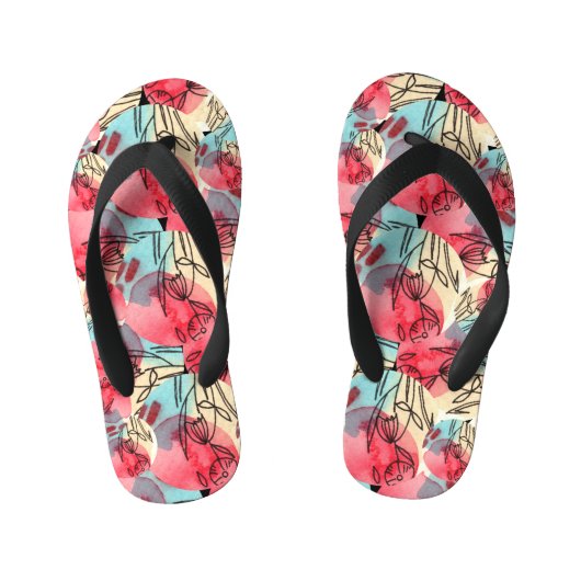 Cold Warm Watercolor Floral Geometric Kinderbadesandalen (Fußbett)