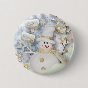Cold Winter Snowman Button