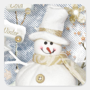 Cold Winter Snowman Quadratischer Aufkleber