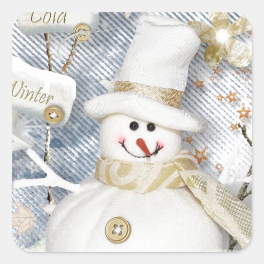 Cold Winter Snowman Quadratischer Aufkleber (Vorderseite)