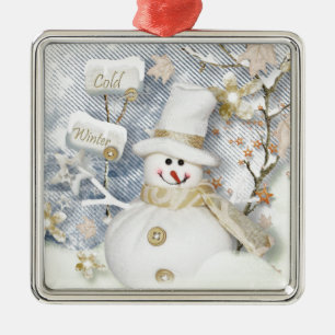 Cold Winter Snowman Silbernes Ornament