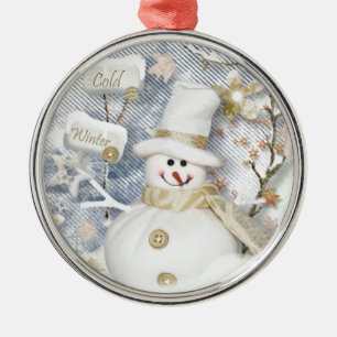 Cold Winter Snowman Silbernes Ornament