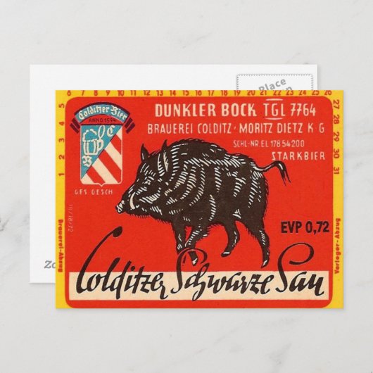 Colditzer Schwarze Sau Postkarte (Vorne/Hinten)