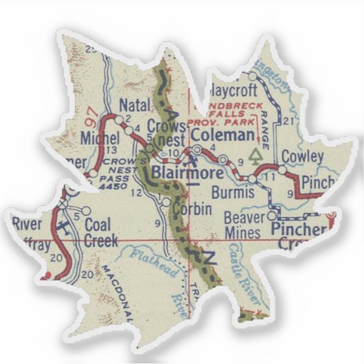 Coleman Alberta Vintage Karte Aufkleber (Vorderseite)