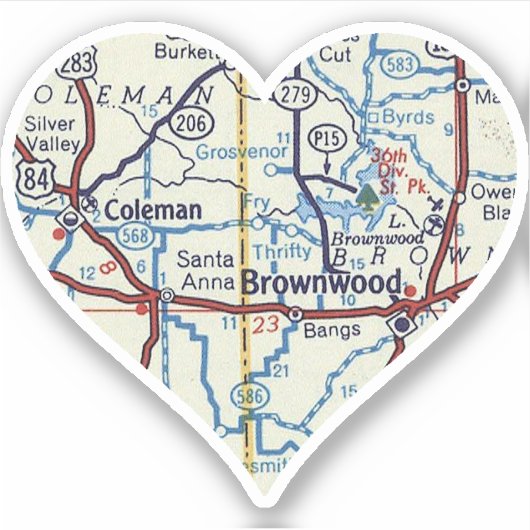 Coleman and Brownwood TX Map Aufkleber (Vorderseite)