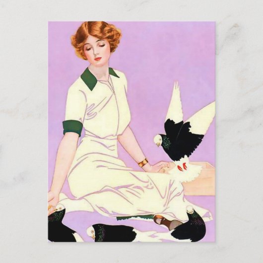 Coles Phillips "Fadeaway Girl" "Fütternd Tauben" Postkarte (Vorderseite)