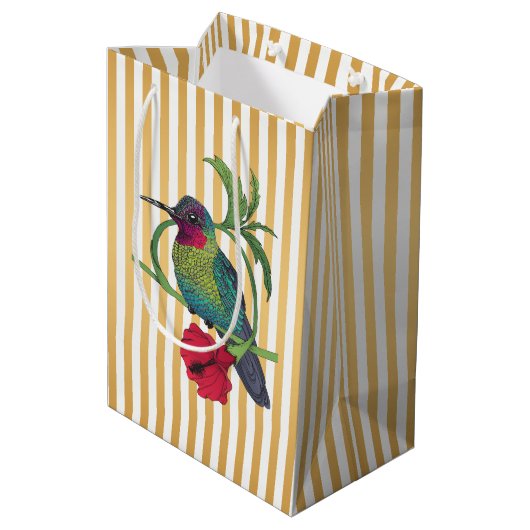 Colibri Gold Streifen Illustration Geschenktasche Mittlere Geschenktüte (Rückseite Schrägansicht)