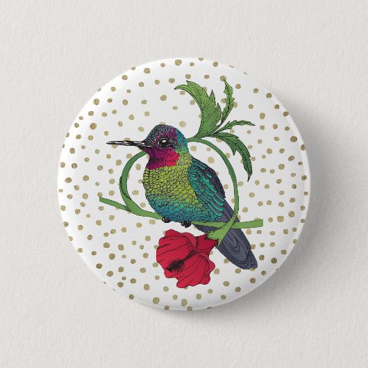 Colibri Illustration Gold Bronze Dots Button (Vorderseite)