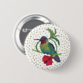 Colibri Illustration Gold Bronze Dots Button (Vorne & Hinten)