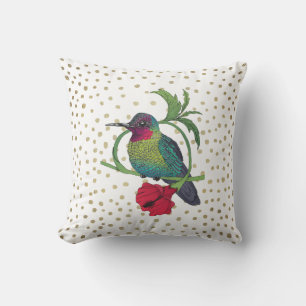 Colibri Illustration Gold Bronze Dots Pillow Kissen