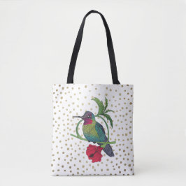 Colibri Illustration Gold Dots Tote Bag Tasche