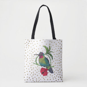 Colibri Illustration Gold Dots Tote Bag Tasche