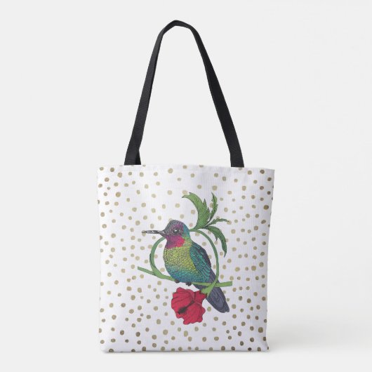 Colibri Illustration Gold Dots Tote Bag Tasche (Rückseite)