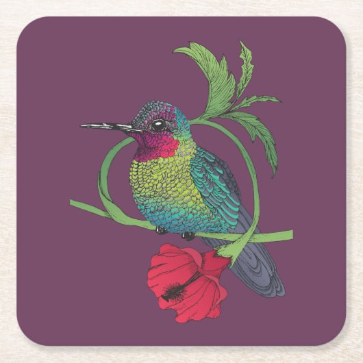 Colibri Vogel-Illustrations-Untersetzer Rechteckiger Pappuntersetzer (Vorderseite)