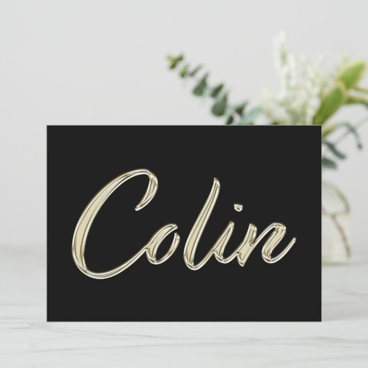 Colin Name white gold Handwriting Karte (Stehend Vorderseite)