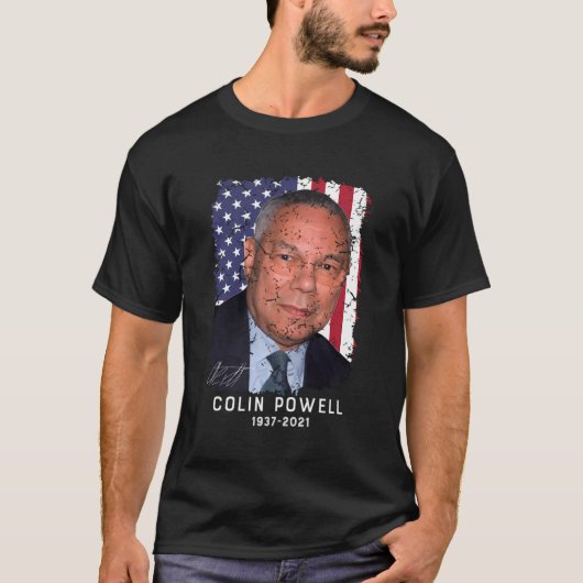 Colin Powell 1937-2021 mit amerikanischer Flagge V T-Shirt (Vorderseite)