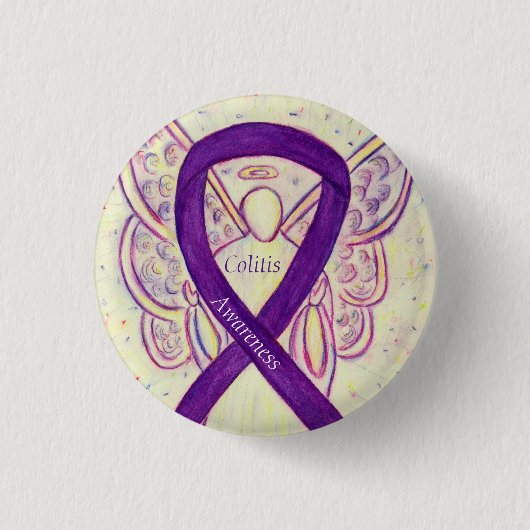 Colitis Awareness Engel Lila Ribbon Custom Button (Vorderseite)