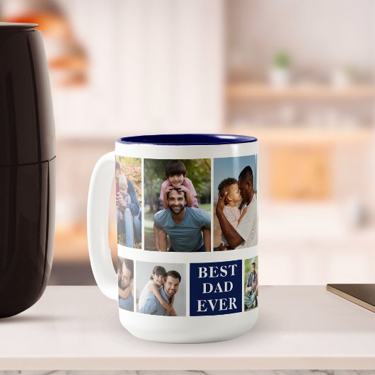 Collage 10 Photos Best Dad Ever, Funny Mug For Dad Zweifarbige Tasse