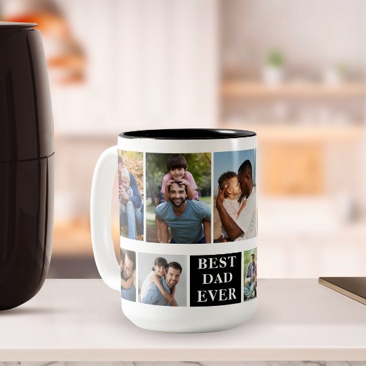 Collage 10 Photos Best Dad Ever, Funny Mug For Dad Zweifarbige Tasse
