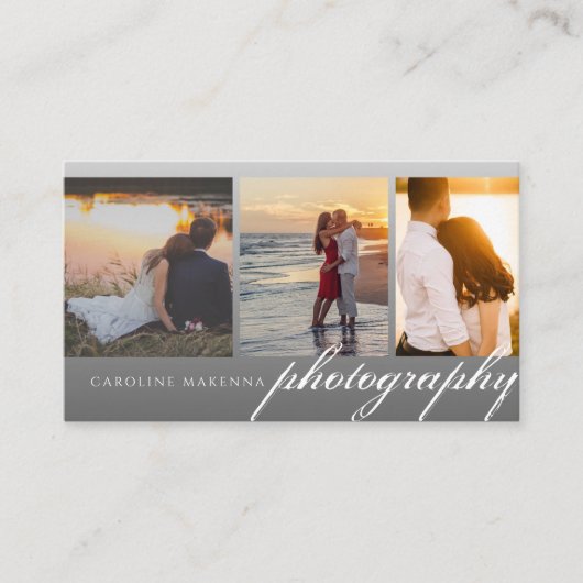 Collage 3-Foto Dunkelgrau Ombre Fotografie Visitenkarte (Vorderseite)