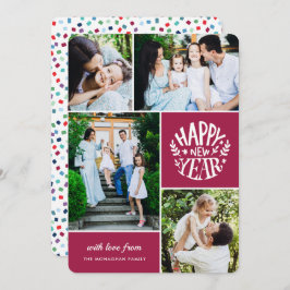 Collage 4 Foto New Year Card | Magenta Feiertagskarte