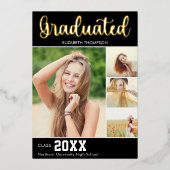 Collage 4 Photos Modern Script Graduation Folieneinladung (Vorderseite)