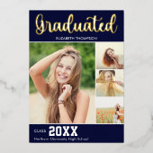 Collage 4 Photos Modern Script Graduation Folieneinladung (Vorderseite)