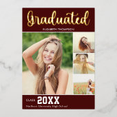 Collage 4 Photos Modern Script Graduation Folieneinladung (Vorderseite)