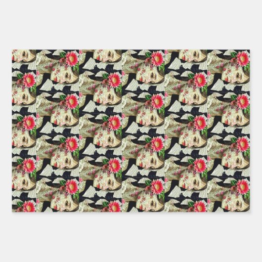 Collage Art | Hübsche Frauen mit Typografie Geschenkpapier Set (Vorderseite)