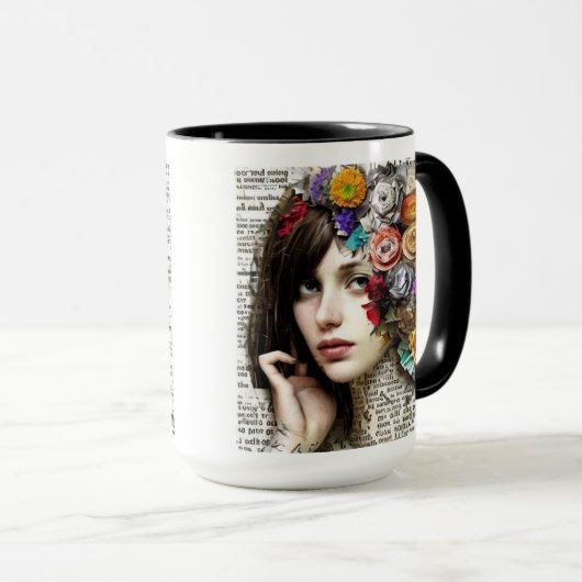 Collage Art | Hübsches Mädchen mit Blume in ihrer  Tasse (VorderseiteRechts)