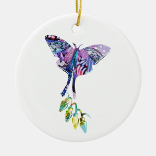 Collage Art Insektenkunst BUTTERFLY XMAS LIGHTS Keramik Ornament