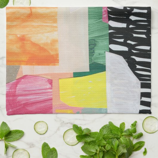 Collage Art, modern bunt abstrakt. Geschirrtuch (Gefaltet)