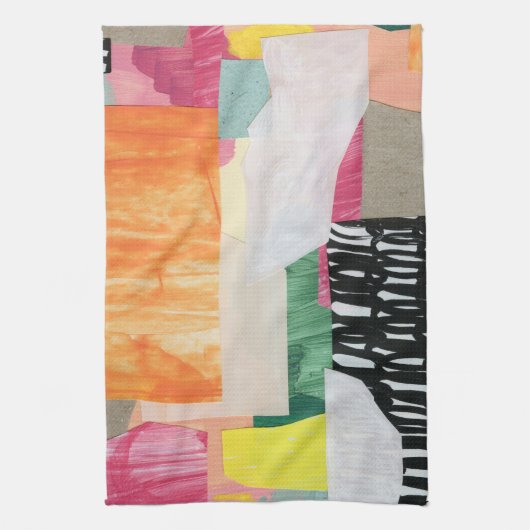 Collage Art, modern bunt abstrakt. Geschirrtuch (Vertikal)