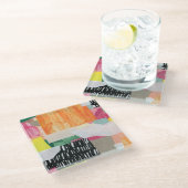 Collage Art, modern bunt abstrakt. Glasuntersetzer (Schrägansicht)