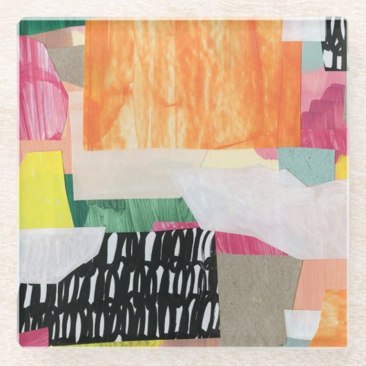 Collage Art, modern bunt abstrakt. Glasuntersetzer (Vorderseite)