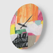 Collage Art, modern bunt abstrakt. Große Wanduhr (Winkel)