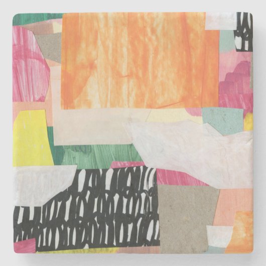 Collage Art, modern bunt abstrakt. Steinuntersetzer (Vorderseite)