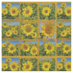 Collage aus gelben Sonnenblumen im Sommer Stoff