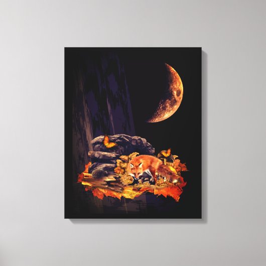 Collage aus Wildtieren mit Fuchs, Igel und Bernste Leinwanddruck (Vorderseite)
